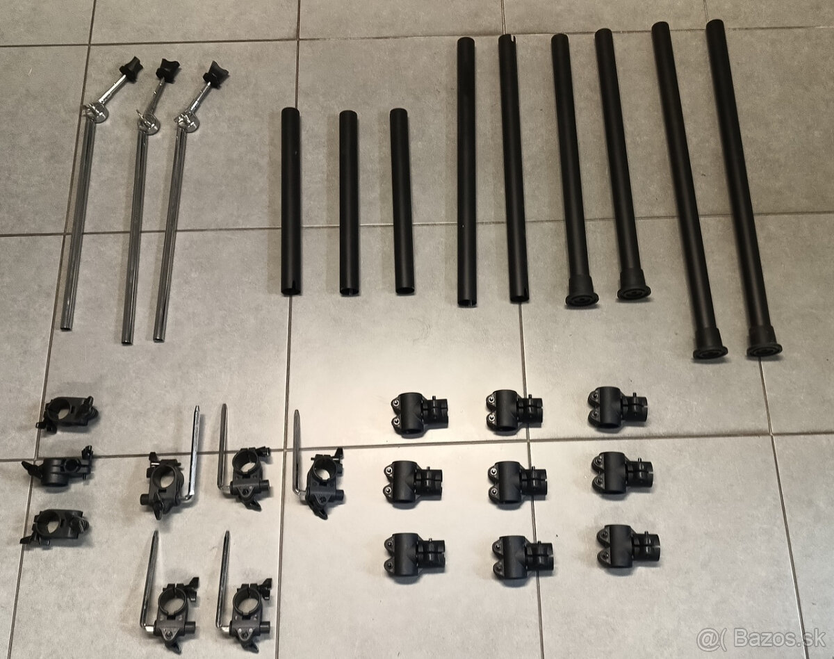 čierne trubky, rúrky, clampy, ramená na bicie