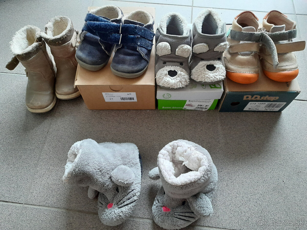Zimné a jesenné topánky, papučky veľ. 21 a 22