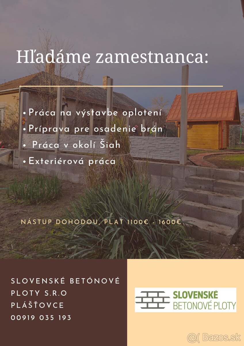 Hľadáme zamestnanca - Plášťovce