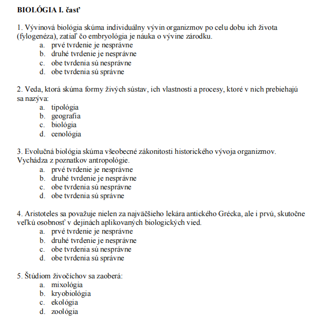 Testovnice z biológie na UVLF v PDF forme