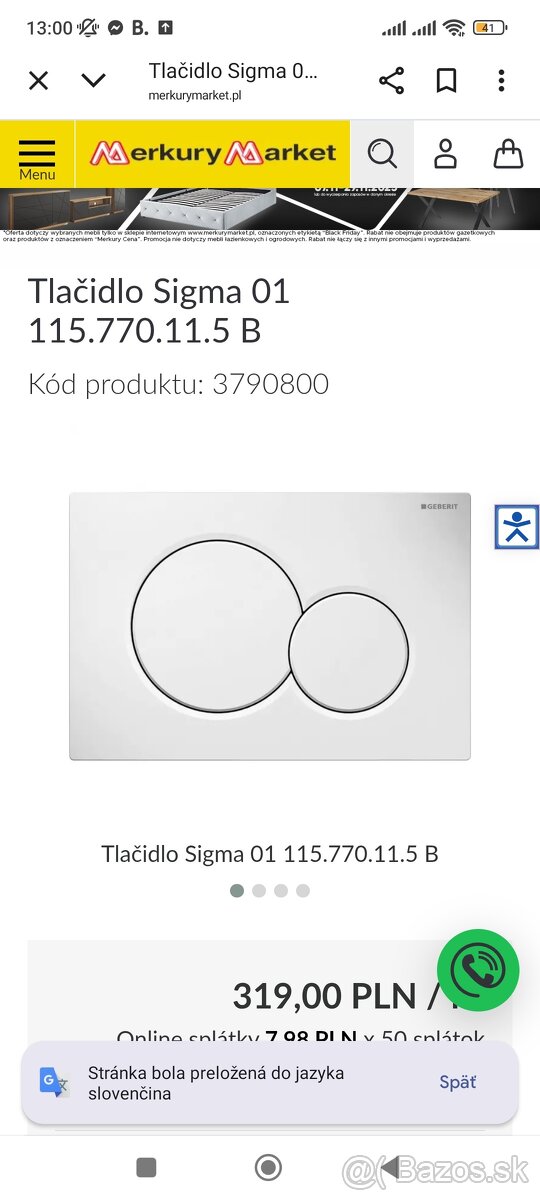 Tlačidlo na záchod Geberit