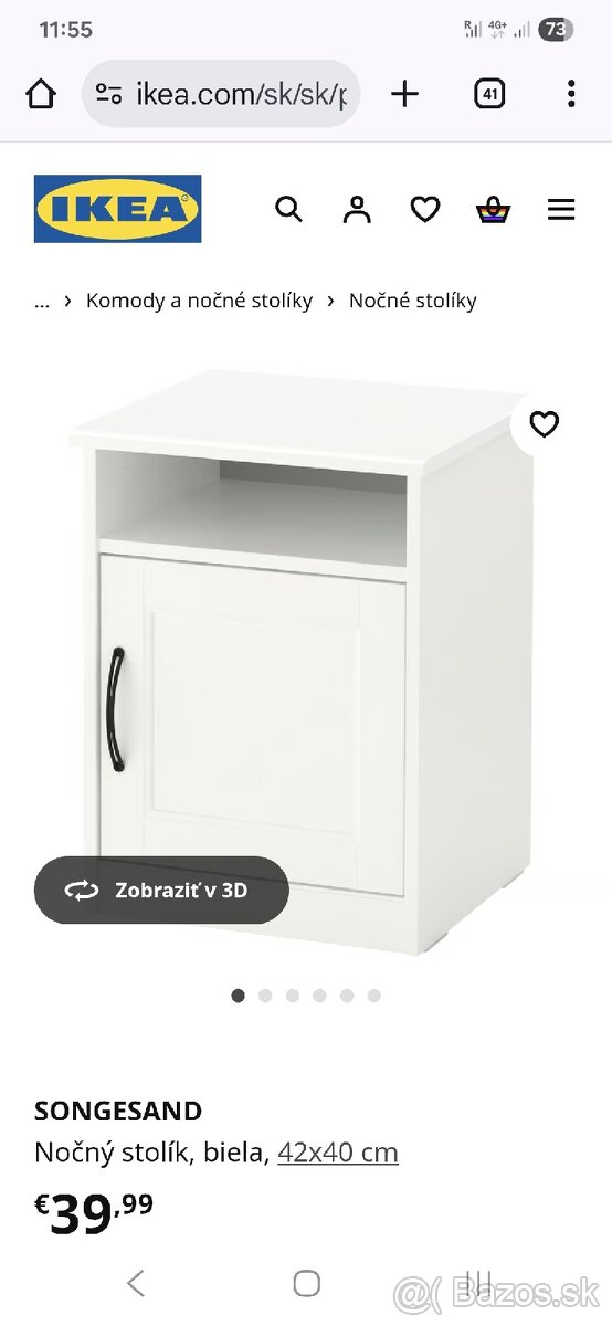 IKEA SONGESAND Nočný stolík, biely