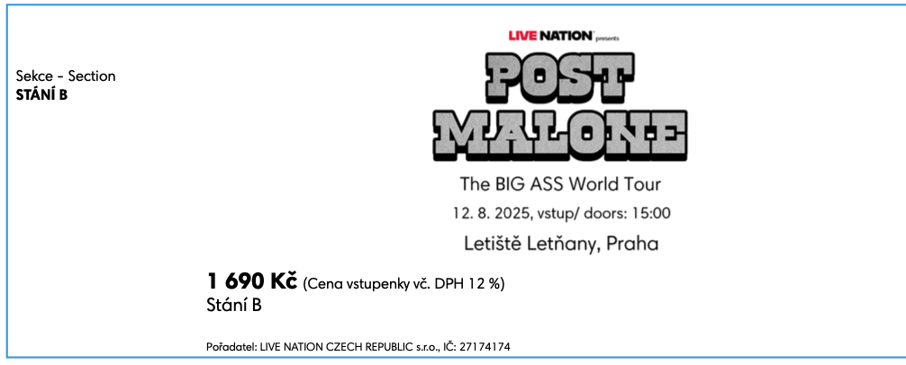 Predám lístok na Post Malone v Prahe