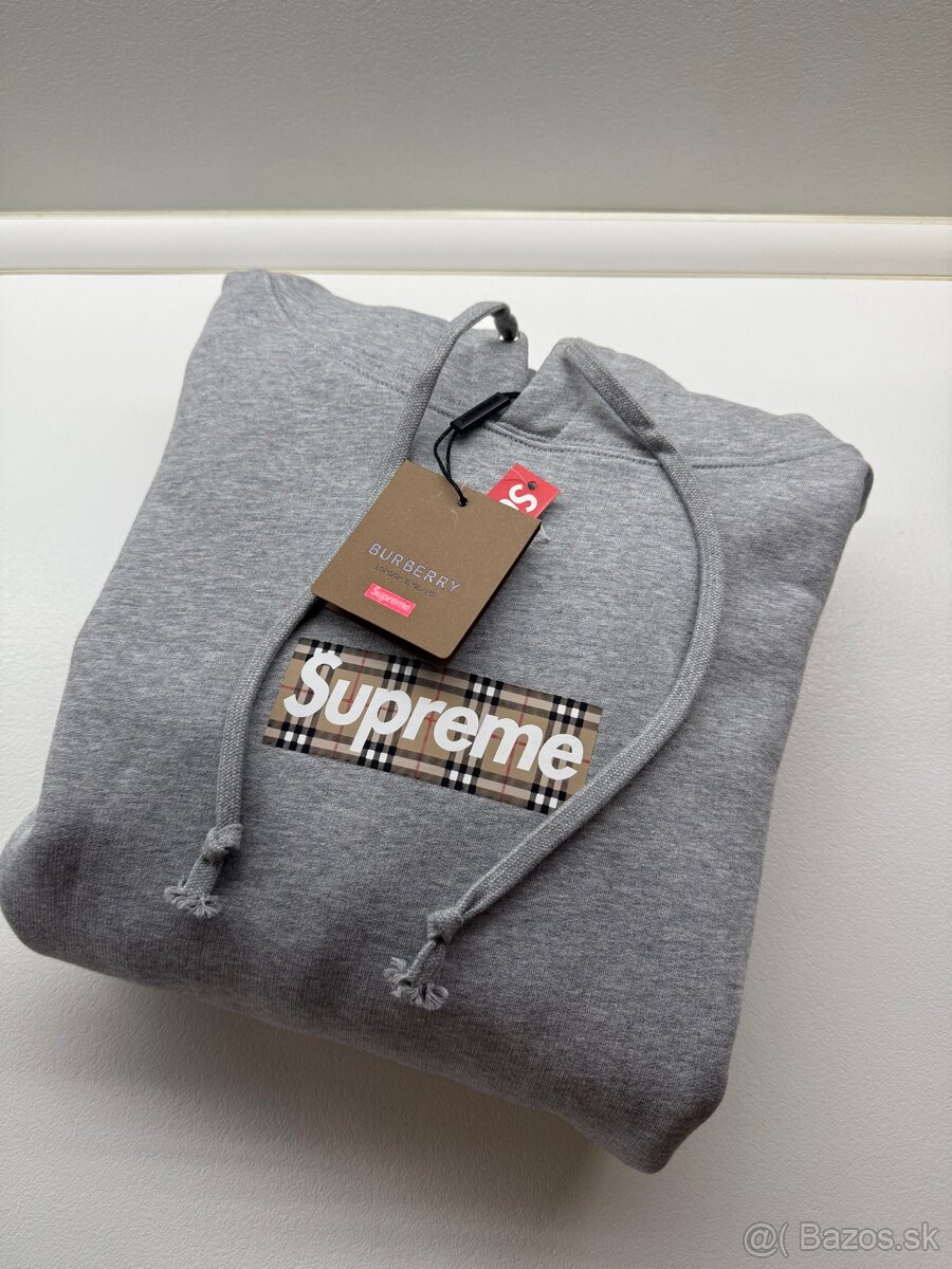 Supreme x Burberry Box Logo Hoodie Grey