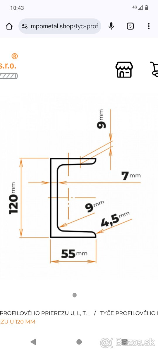 U profil 120x55x7mm