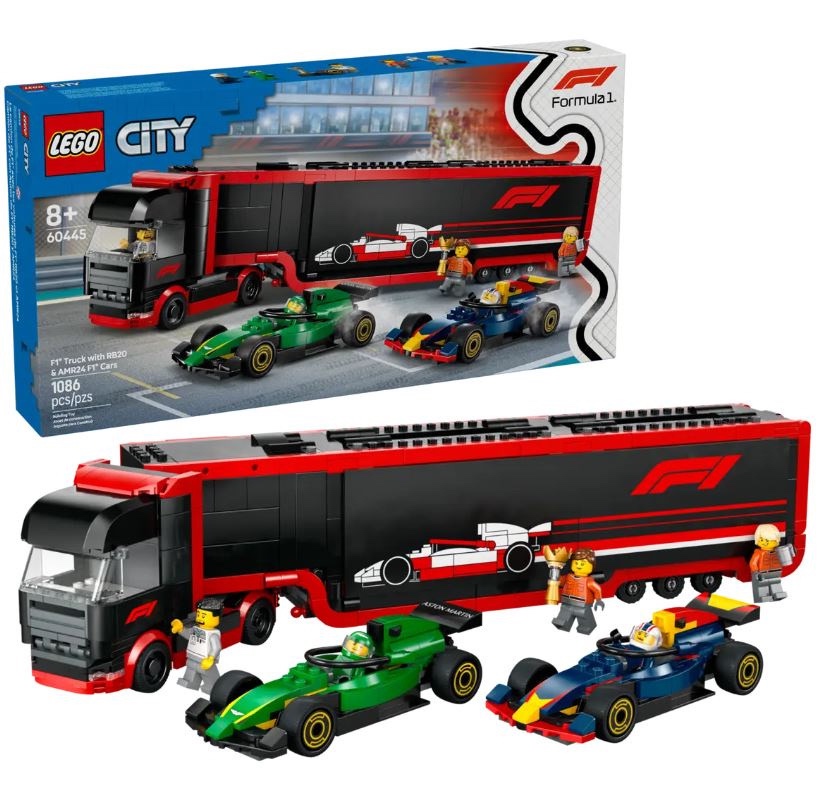 Nové Lego City 60445 Kamión F1 s autami RB20 a AMR24 F1
