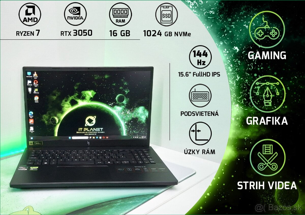 AMD Ryzen 7 / RTX 3050 / 1TB SSD – Herný výkon za super cenu