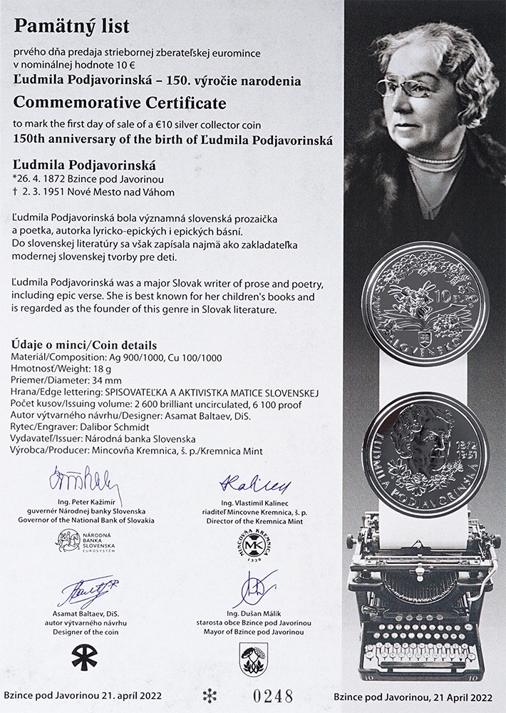 Pamätný list Ľudmila Podjavorinská
