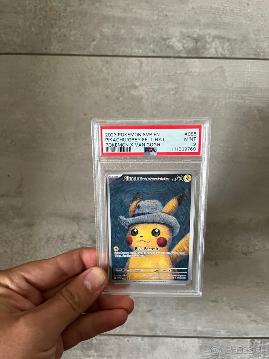 Pikachu pokemon van gogh grey felt hat psa 9 graded