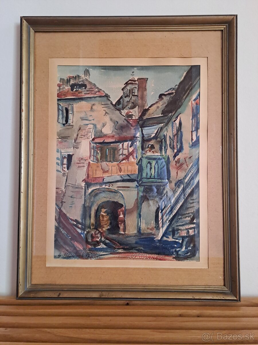 KRÁSNÝ OBRAZ "ITALSKÉ DOMY" - KRESBA, SIGNOVANÝ  