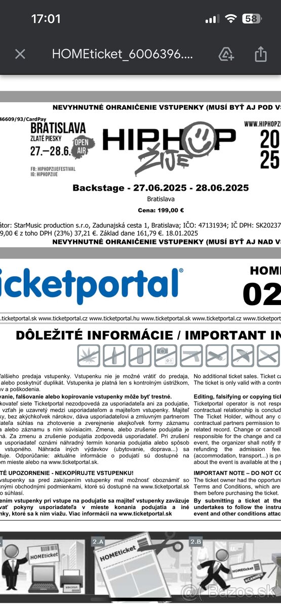 2x vstupenka Backstage hip hop žije