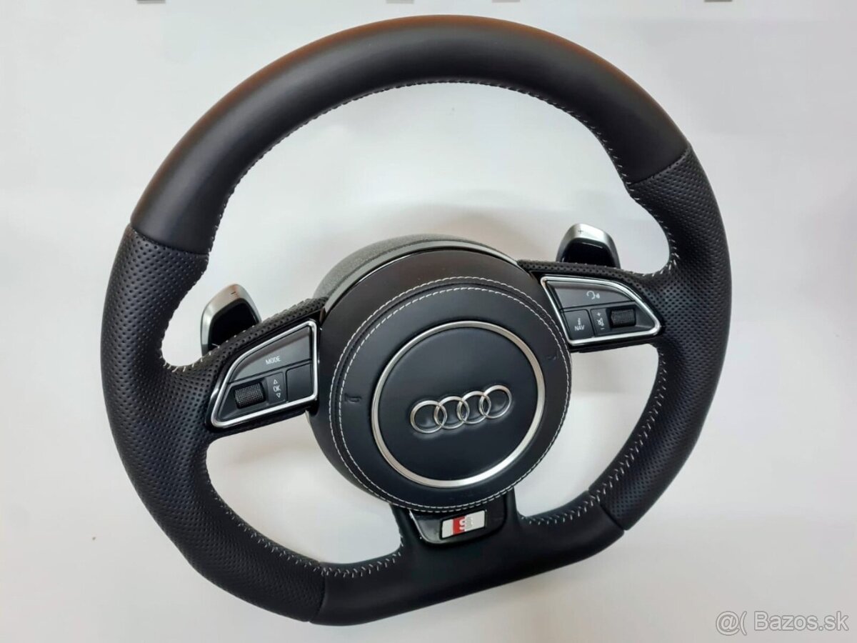 AUDI MULTIFUNKCNY VOLANT S AIRBAGOM A PADLAMI, biela niť