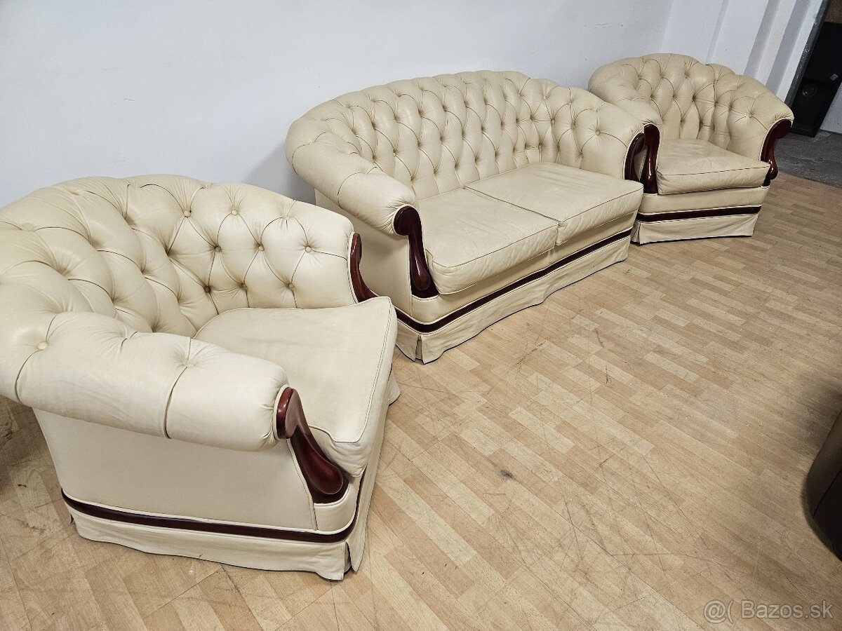 CHESTERFIELD ŠTÝL 2+1+1,KOŽENÁ SEDAČKA