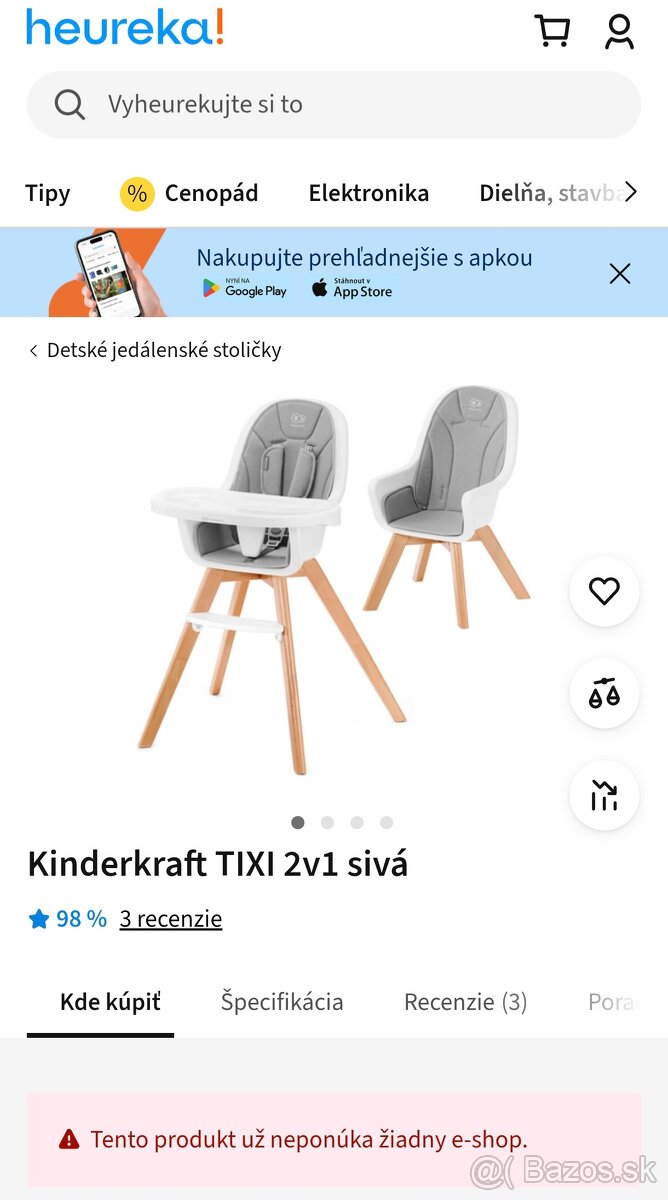 Jedálenská stolička Kinderkraft Tixi grey