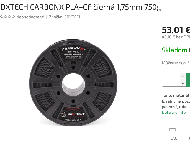 Filament 3DXTECH-CARBONX PLA+CF 750g Black