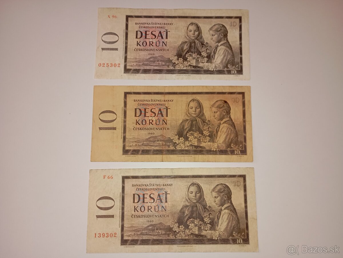 BANKOVKY 10 KČS, 1960, VZÁCNÉ SÉRIE, CHYBOTISK