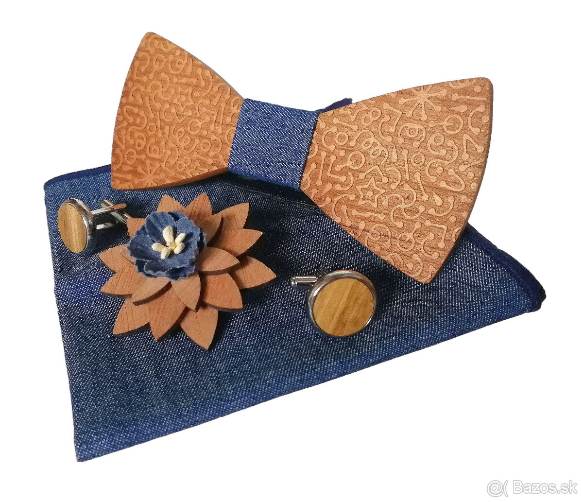 Dizajnový drevený motýlik - set s brošňou
