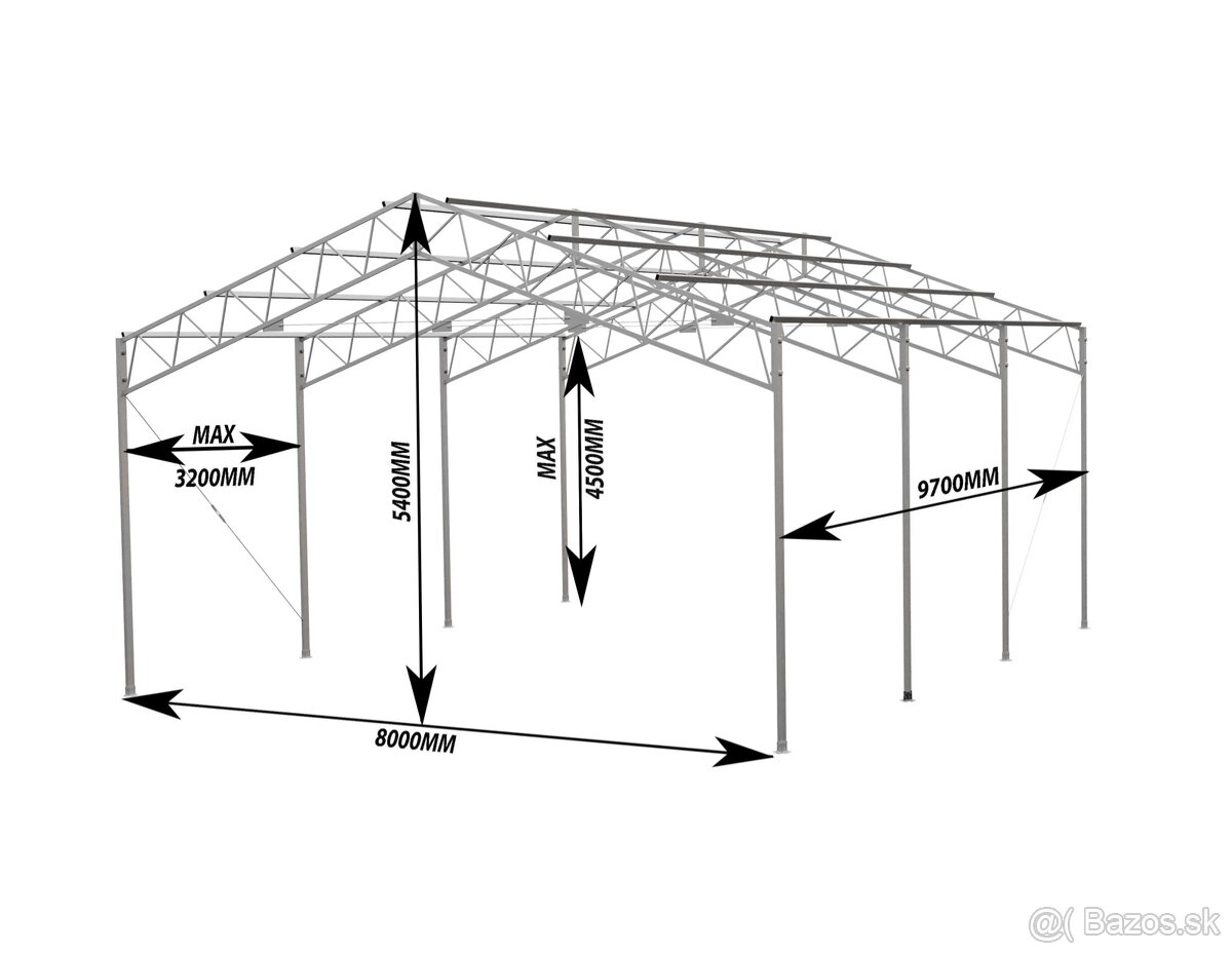 Oceľová konštrukcia 8×9,6m – pozinkovaná, s dopravou zdarma