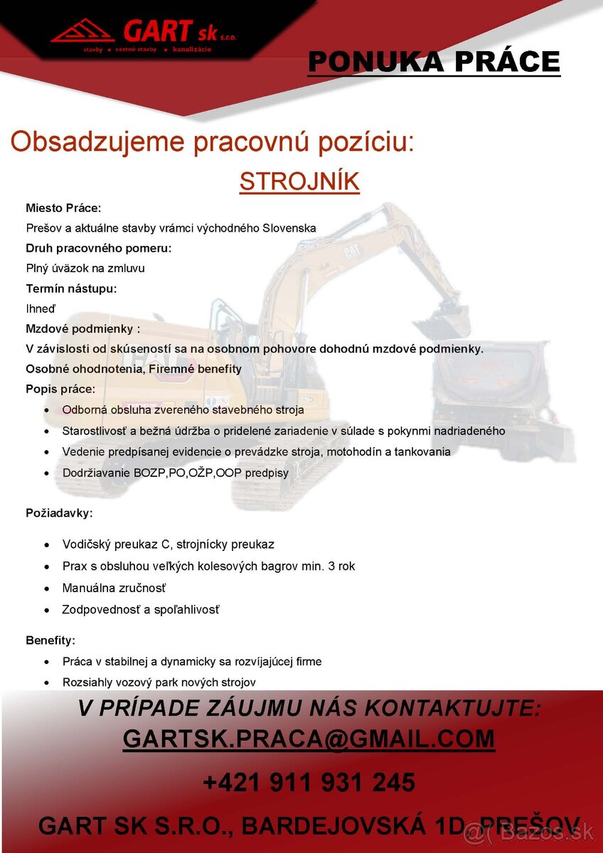 Strojník v spoločnosti GART sk