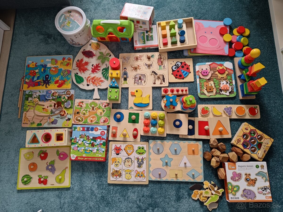 Montessori drevené edukačné hračky - cely set ci po kusoch