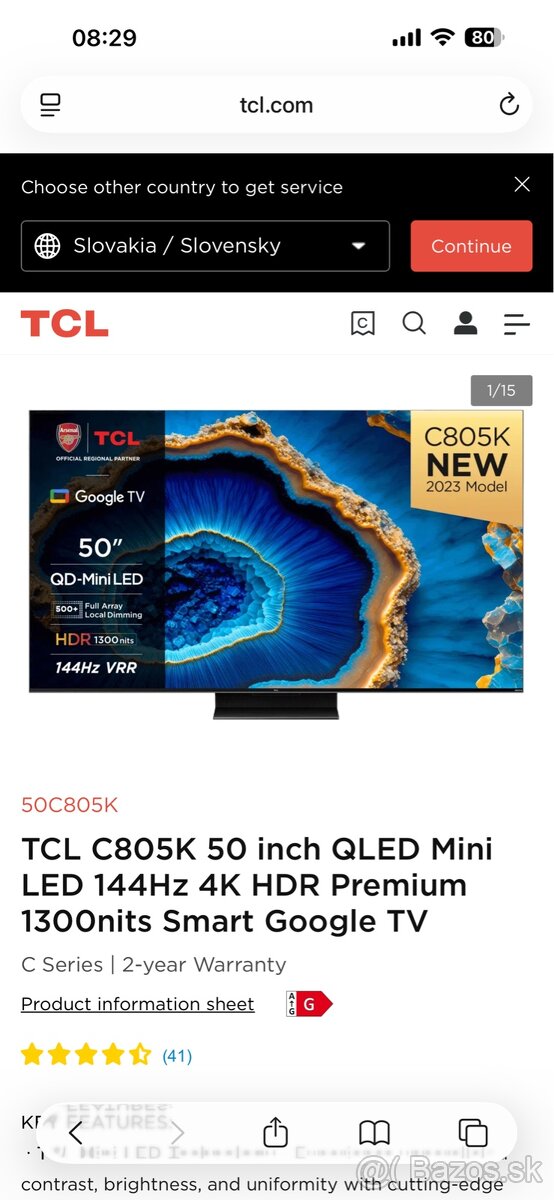 50” TCL C805K 144Hz 4k TV