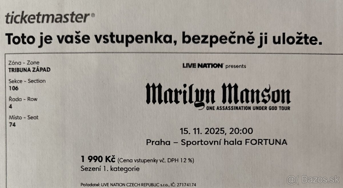 Lístky na koncert Marilyn Manson