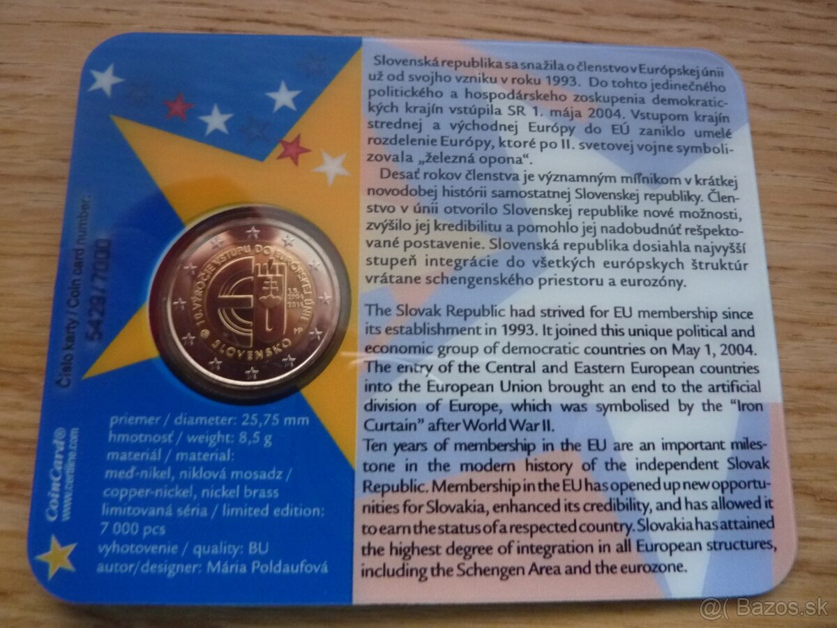 Vzácna pamätná 2 Euro 2014 Coincard 10 výročie vstupu SR do