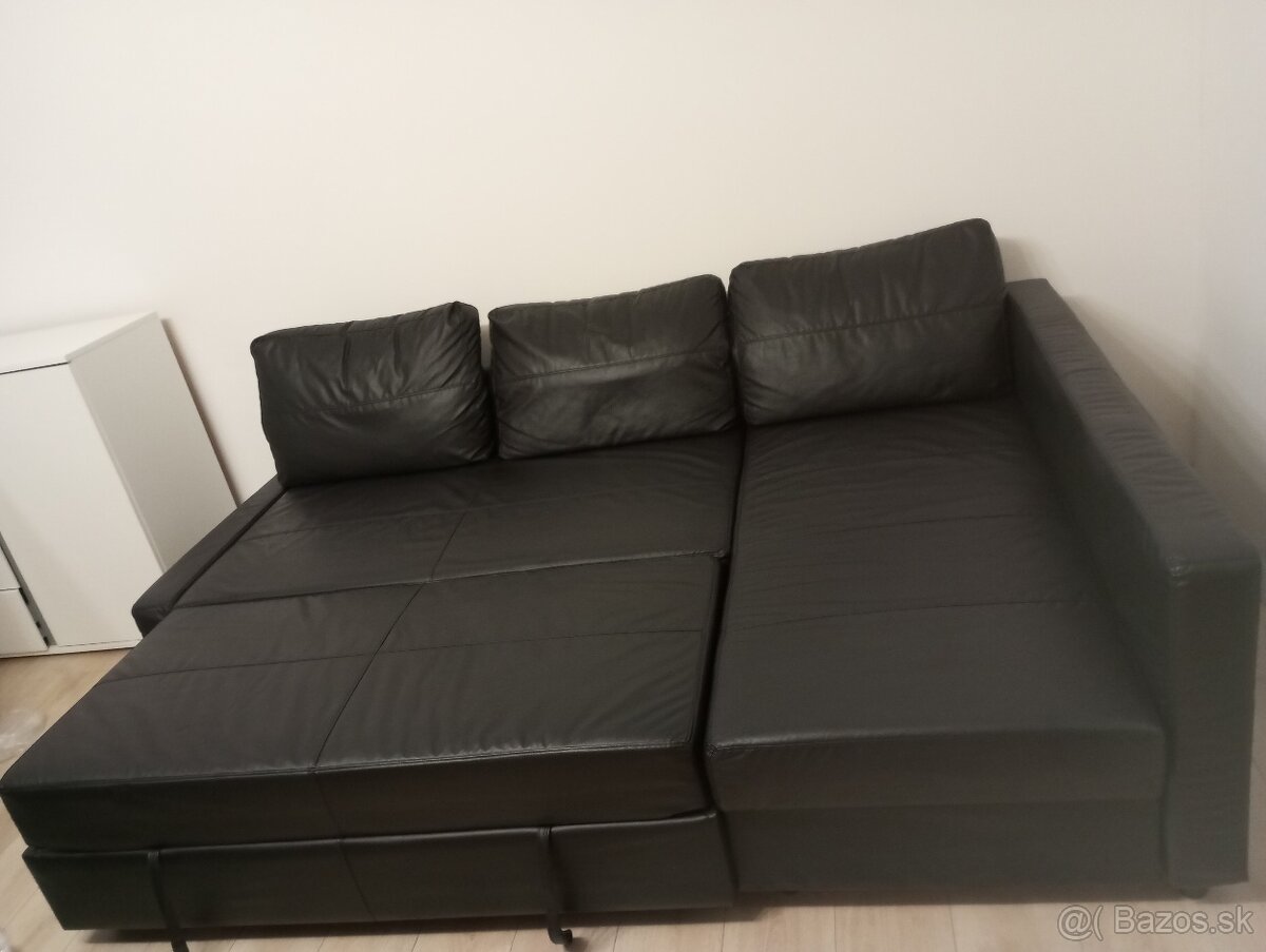 rohová pohovka Ikea Friheten - čierna koženka TOP STAV