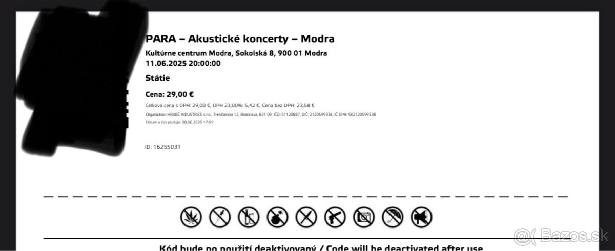 2x listok na koncert skupiny Para v Modre,