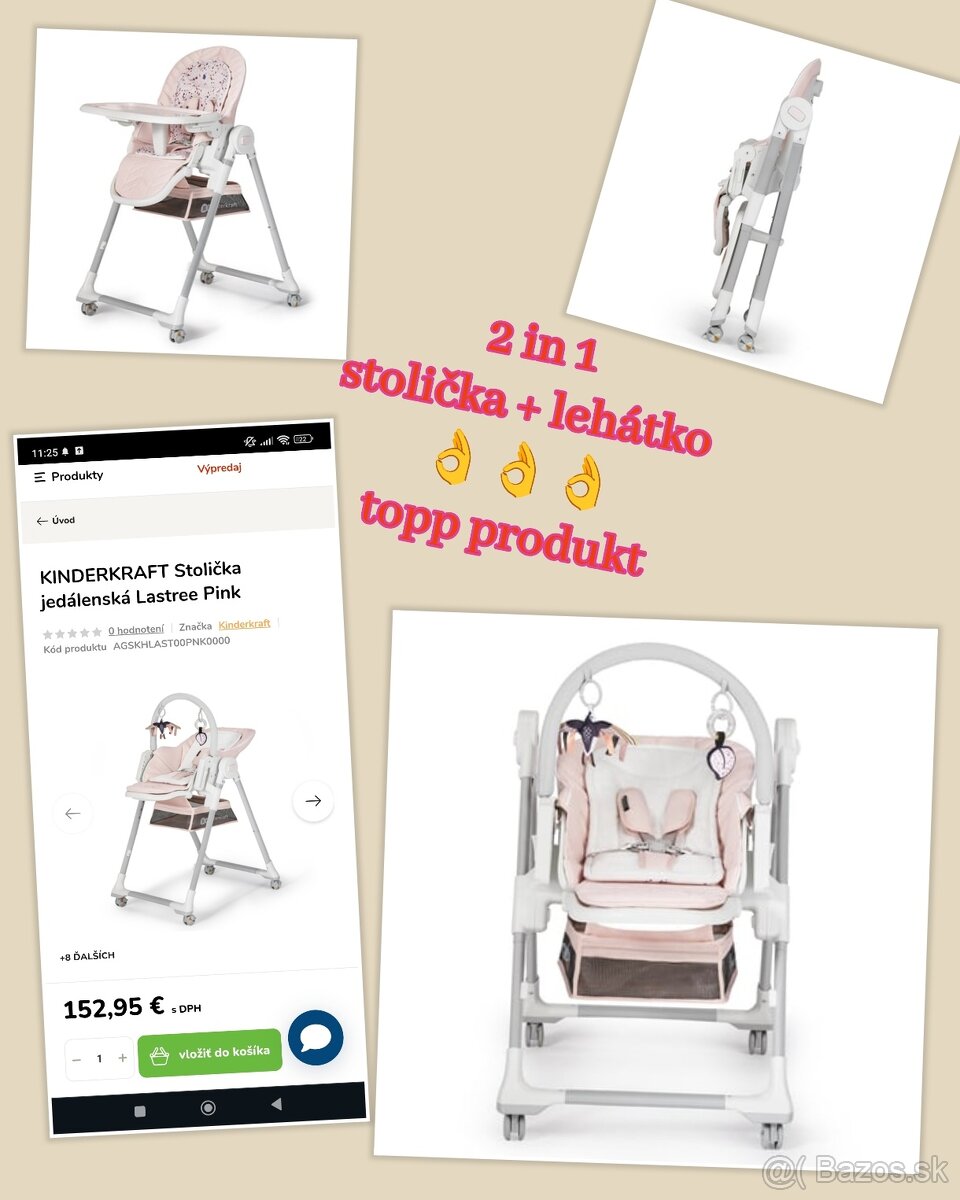 Jedálenská stolička 2 in 1 stolička + lehátko + originál kra