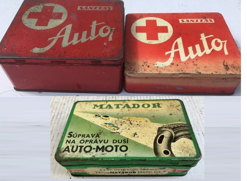 Plechové retro krabičky Matador a Sanitas ČSSR