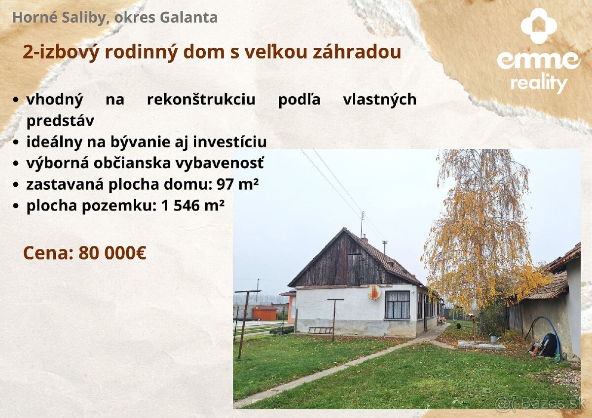 ❗ZNÍŽENÁ CENA - 79 990€❗Na predaj starý 2 izbový rodinný dom
