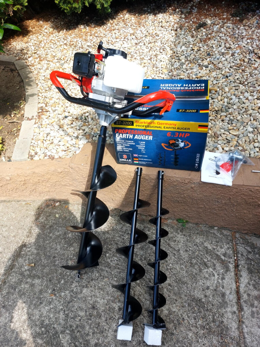 Benzinovy Zemný vrtak 3x Vrták 100mm,150mm,200mm -