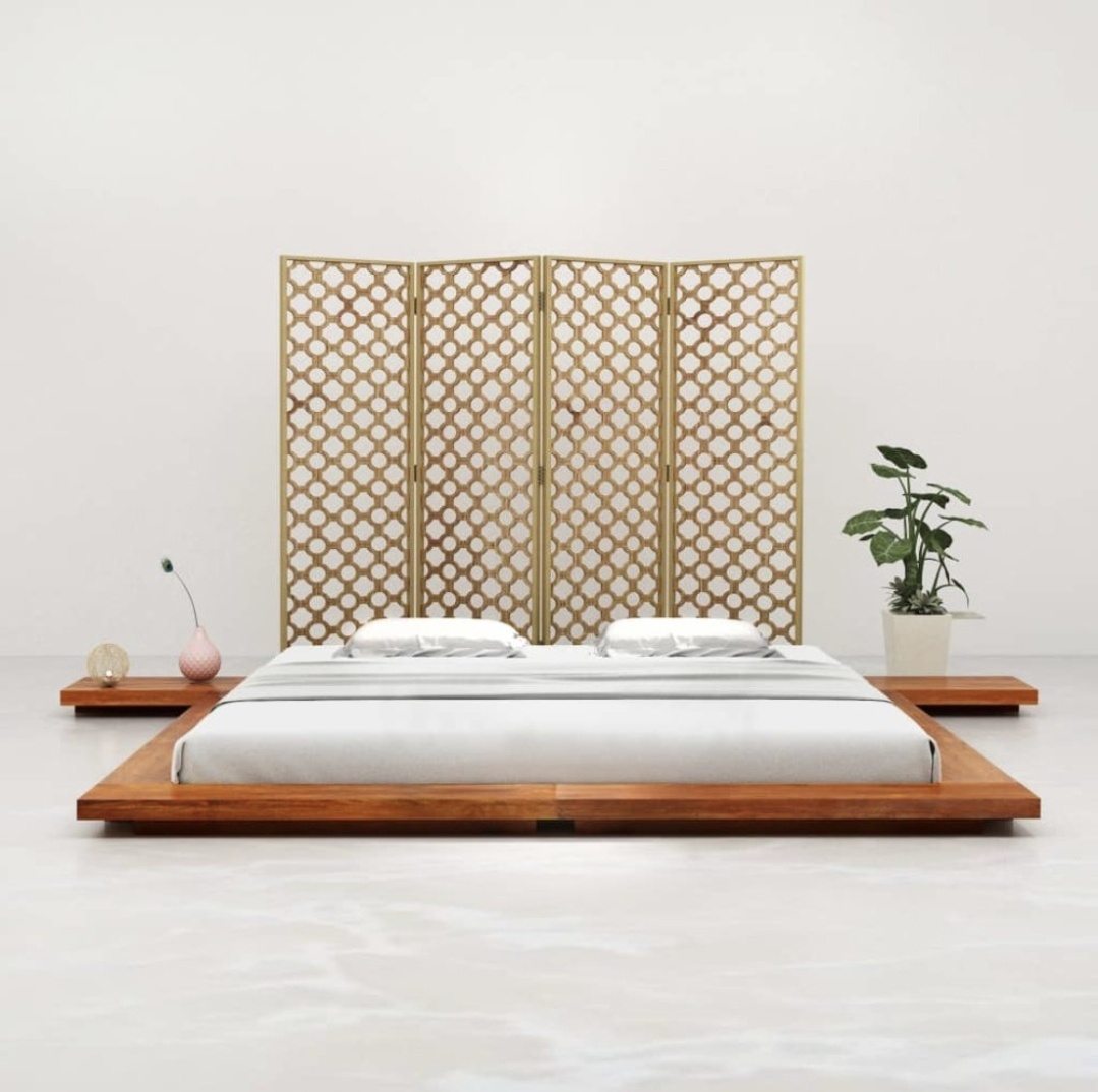 Moderná japonská posteľ, akáciové drevo, NOVÁ