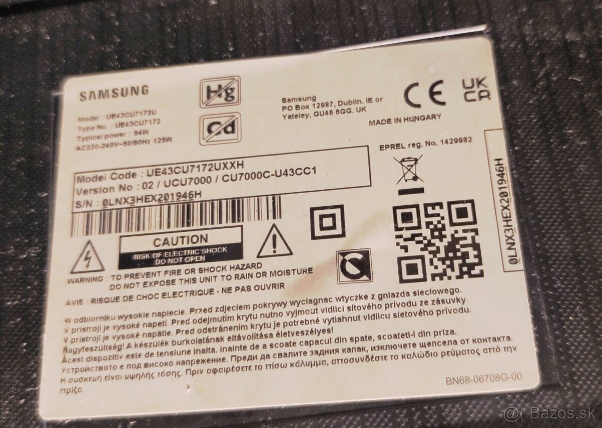 Predám nový LED TV Samsung UE43CU7172UXXH na ND.