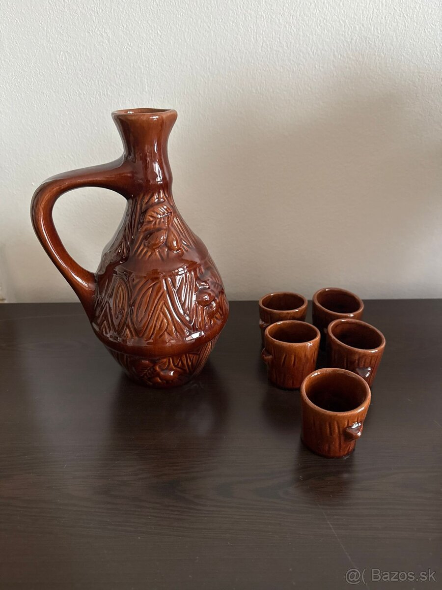 Rustikálna keramická súprava – džbán + 5 pohárikov