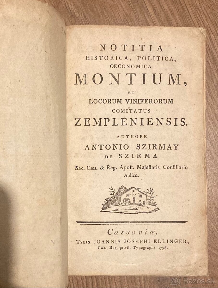 A. S. Szirmay - História zemplínskej župy, 1798