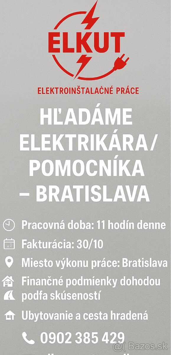 🔌 HĽADÁME ELEKTRIKÁROV A POMOCNÍKOV 🔧Nástup ihneď