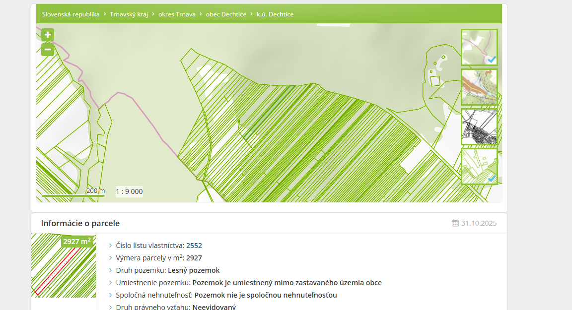 Prodej spoluvlastnického podielu lesného pozemku Dechtice