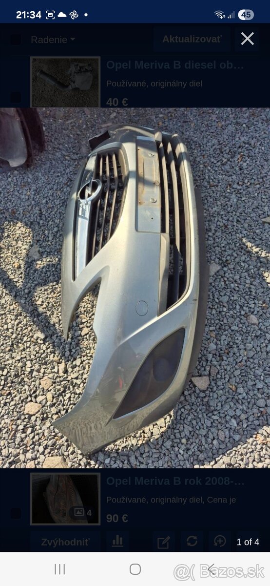 Opel Meriva B rok 2008-2011 nárazník predný kompletný, kapot