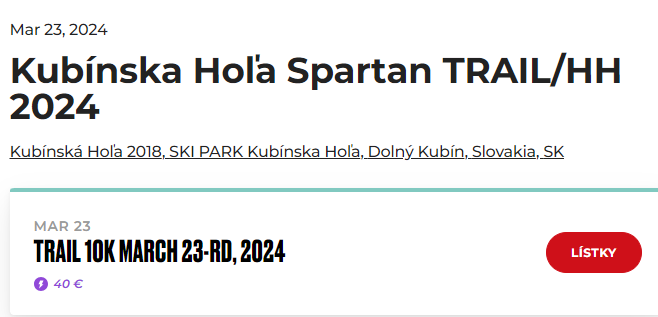 Predám 3 lístky na Spartan TRAIL/HH 2024 Kubínska Hoľa