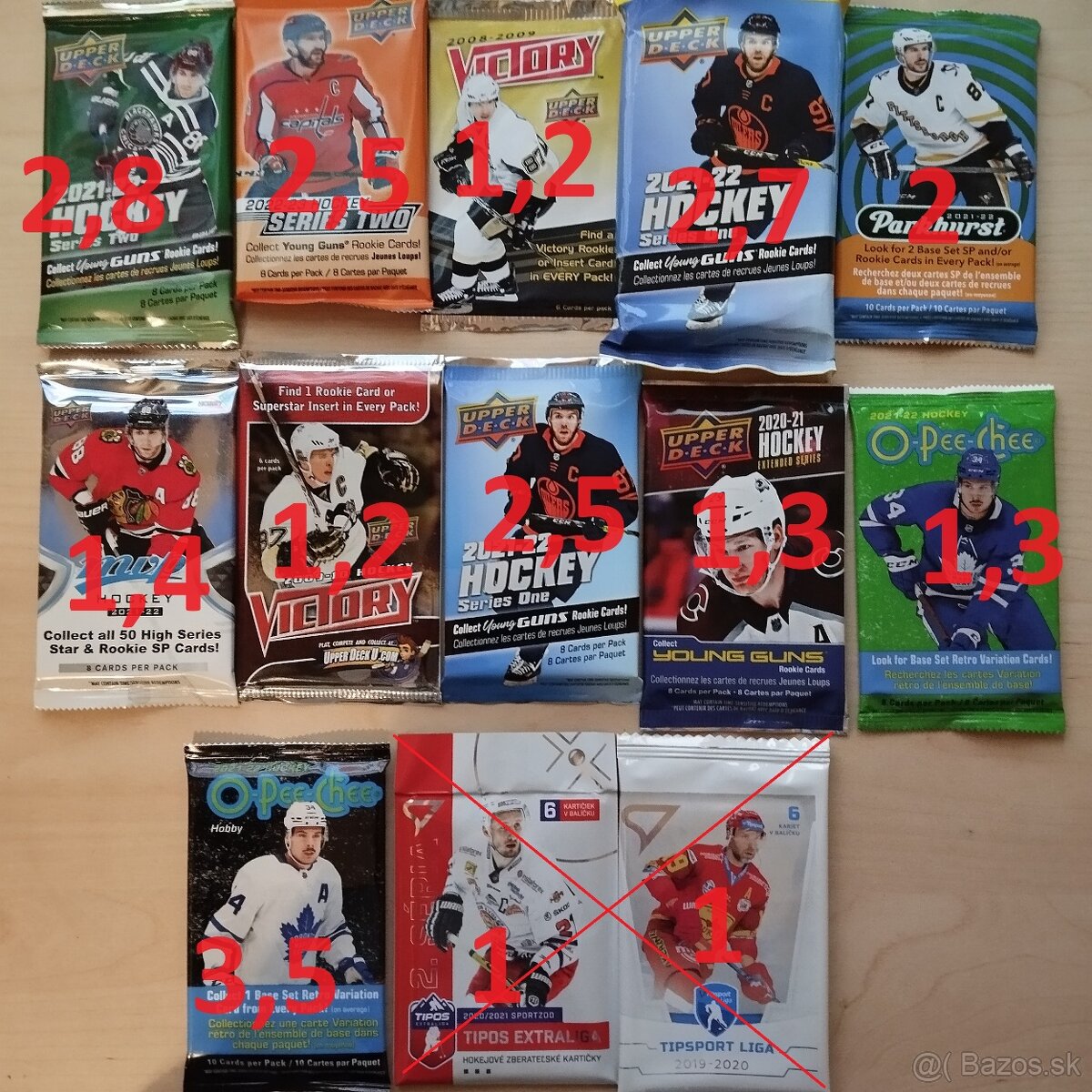 Boxy a balíčky hokejových kariet NHL
