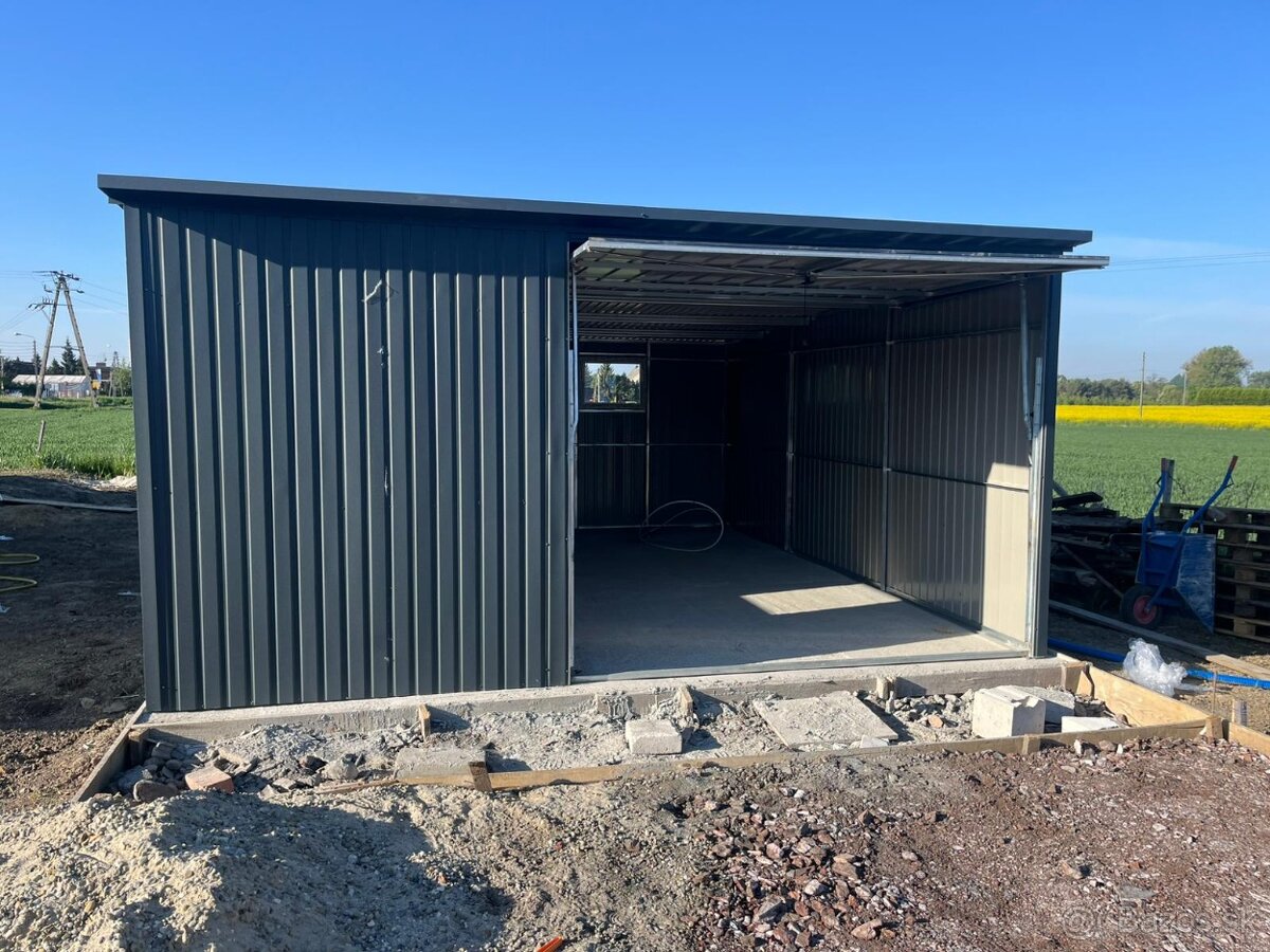 Plechová garáž 5×5 m – tmavý antracit (BTX 7016)