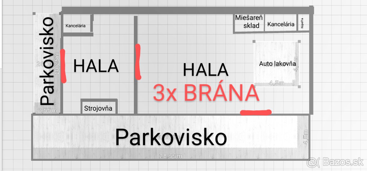 Hala-lakovňa so striekacím boxom, dielňa, sklad, kancelárie