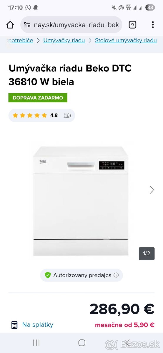 Beko umývačka riadu