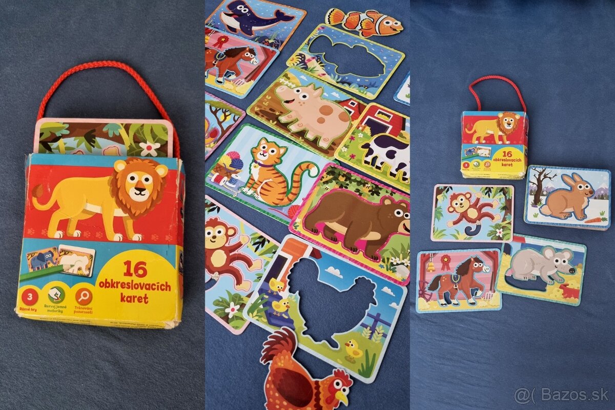Knižka, knižnica, koberček - puzzle, obkresľovacie kartičky