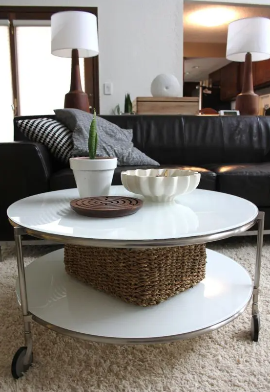 Ikea STRIND konferenčný stolík okruhly na kolieskach, biely