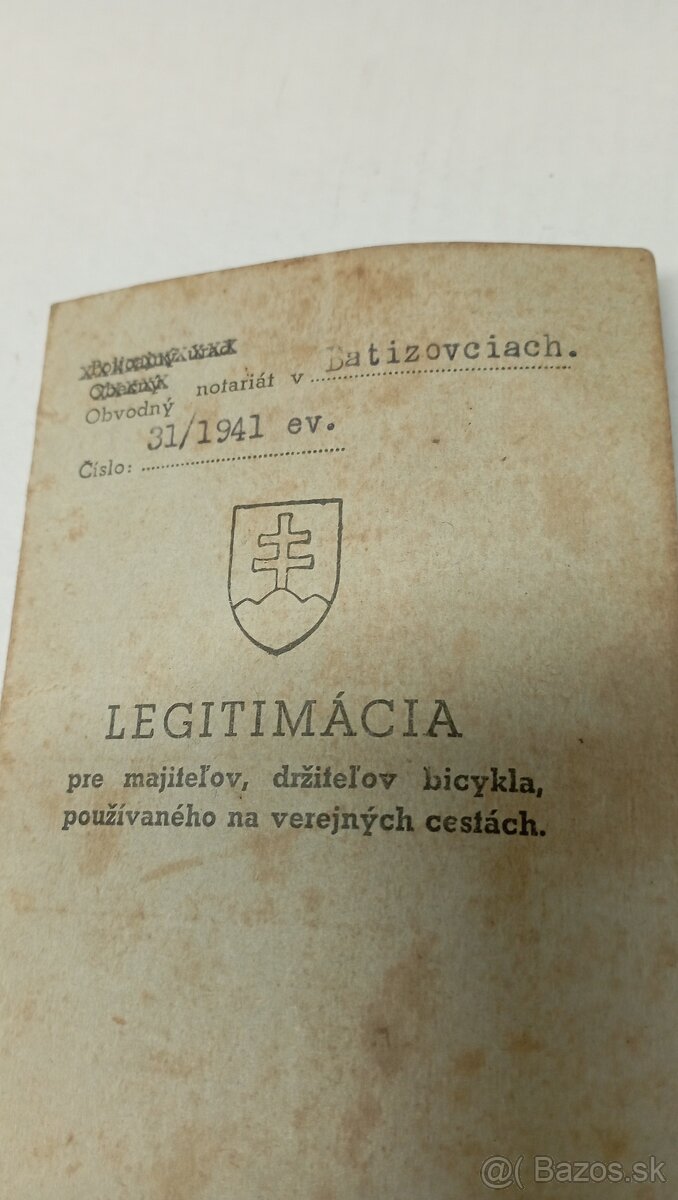 Preukaz starý- Slovenský štát...