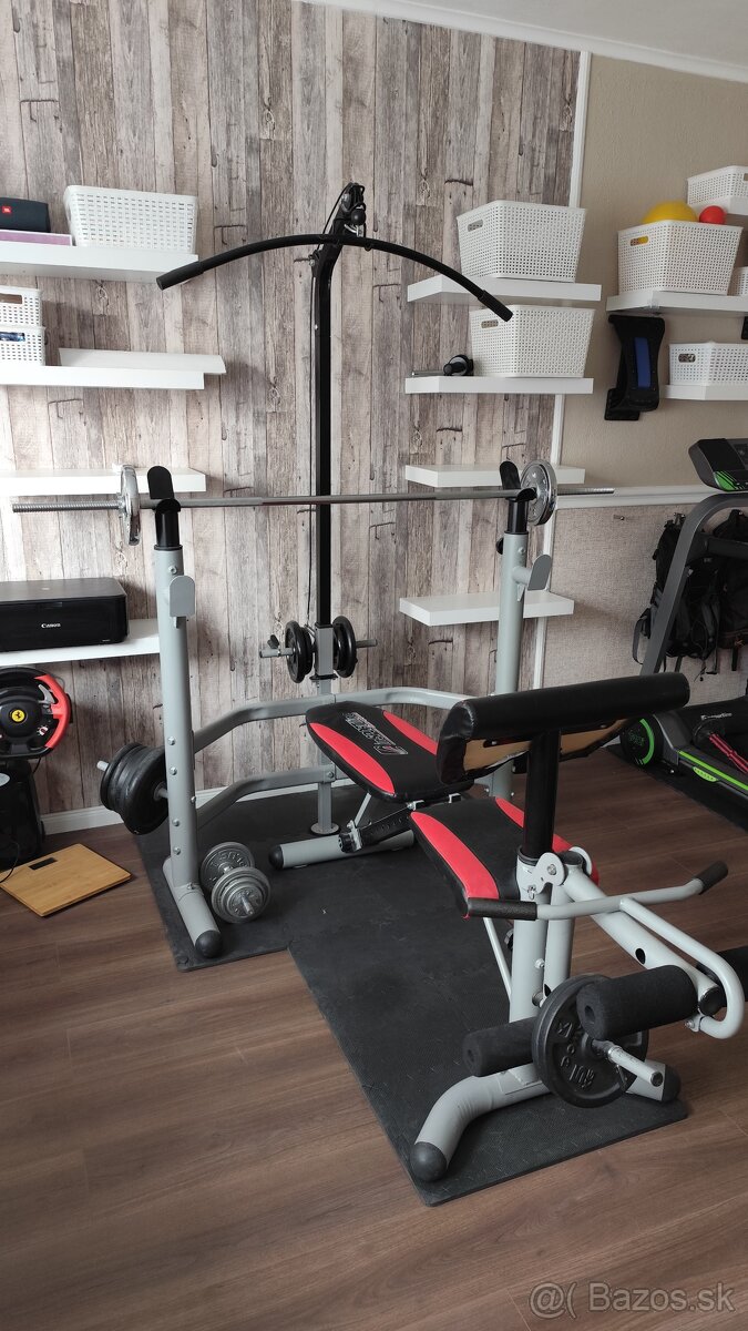 Multifunkčná lavička inSPORTline Bastet + kotúče.