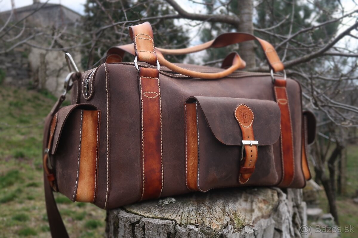 Ručne šitá pánska kožená cestovná taška - Duffle bag